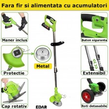 Motocoasa EDAR Electrica, Fara Fir, Disc, 2 Acumulatori 48V, 18000 RPM, Autonomie Mare, Putere 800W, 3 Tipuri De Lame De Taie... Motocoasa EDAR Electrica, Fara Fir, Disc, 2 Acumulatori 48V, 18000 RPM, Autonomie Mare, Putere 800W, 3 Tipuri De Lame De Taie...