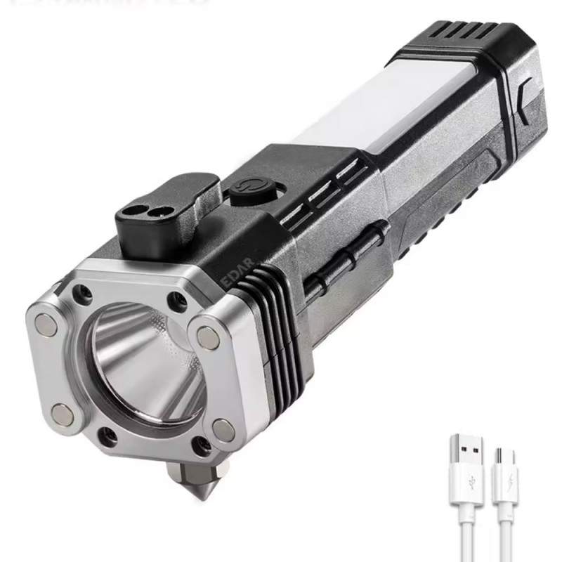 Lanterna Multifunctionala EDAR Cu Ciocan De Siguranta Si Cutter, Prindere Magnetica, Functie De Lampa De Veghe, Reincarcabila...