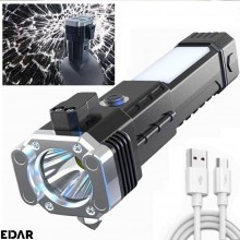 Lanterna Multifunctionala EDAR Cu Ciocan De Siguranta Si Cutter, Prindere Magnetica, Functie De Lampa De Veghe, Reincarcabila...