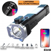 Lanterna Multifunctionala EDAR Cu Ciocan De Siguranta Si Cutter, Prindere Magnetica, Functie De Lampa De Veghe, Reincarcabila...