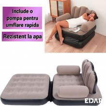 Fotoliu Gonflabil EDAR 2 In 1, Pompa Inclusa, Utilizare Ca Fotoliu Sau Sezlong, Pentru Interior/Exterior, Rezistent La Apa, C... Fotoliu Gonflabil EDAR 2 In 1, Pompa Inclusa, Utilizare Ca Fotoliu Sau Sezlong, Pentru Interior/Exterior, Rezistent La Apa, C...