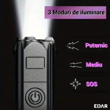 Lanternă cu Luminozitate Reglabilă EDAR, Profesionala, Din Aluminiu, Focalizare Telescopică, Rază De 200 Metri, LED 36W, Rezi...