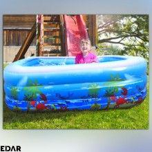Piscina Gonflabila Dreptunghiulara EDAR, 180 x 125 x 54 cm, Model JR6004, Pentru Exterior, Copii, Adulti, 3 Inele Gonflabile,...