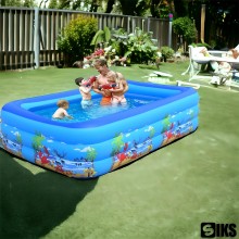 Piscina Gonflabila SIKS Pentru Copii, Exterior / Gradina, Cu Baza Podea Moale Gonflabila, Dimensiuni 130 x 90 x 45 cm, 3 Inel...