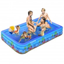 Piscina Gonflabila Dreptunghiulara EDAR, 260 x 165 x 54 cm, Model JR6006, Pentru Exterior, Copii, Adulti, 3 Inele Gonflabile,...