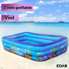Piscina Gonflabila pentru Copii EDAR, Multicolora, cu Baza Moale si Doua Inele Gonflabile, Dimensiuni 150 x 102 x 50 cm, Vini...