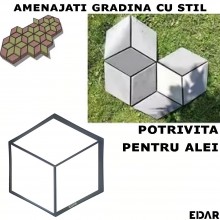 Matrita Pavaj din Beton Turnat EDAR, Tip Sablon, Model Cub In Relief, Efect Piatra Naturala Decorativa, Dimensiuni 39 x 4 x 4...