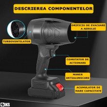 Suflanta Aer Fara Fir SIKS, Portabila, Baterie 48Vf, 3000mAh, Acumulator Inclus, Pentru Indepartare Praf, Uscare Picaturi Apa...