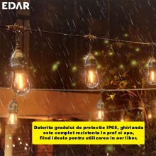 Instalatie LED EDAR Tip Ghirlanda Interior/Exterior/Gradina/Terasa, Becuri Tip Bulb, Lumina Calda, Interconectabila, 2W, Temp... Instalatie LED EDAR Tip Ghirlanda Interior/Exterior/Gradina/Terasa, Becuri Tip Bulb, Lumina Calda, Interconectabila, 2W, Temp...