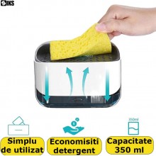 Dozator/ Dispenser 2 in 1 SIKS Pentru Sapun, Detergent Lichid, Cu Suport Pentru Burete, Potrivit Pentru Bucatarie, Baie, Capa...
