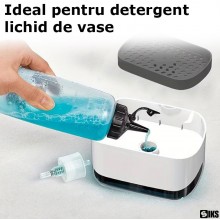 Dozator/ Dispenser 2 in 1 SIKS Pentru Sapun, Detergent Lichid, Cu Suport Pentru Burete, Potrivit Pentru Bucatarie, Baie, Capa...