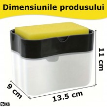 Dozator/Dispenser 2 in 1 Pentru Sapun SIKS, Detergent lichid, Cu Suport Pentru Burete, Potrivit Pentru Bucatarie, Baie, Capac...