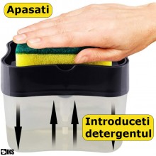 Dozator/Dispenser 2 in 1 Pentru Sapun SIKS, Detergent lichid, Cu Suport Pentru Burete, Potrivit Pentru Bucatarie, Baie, Capac...