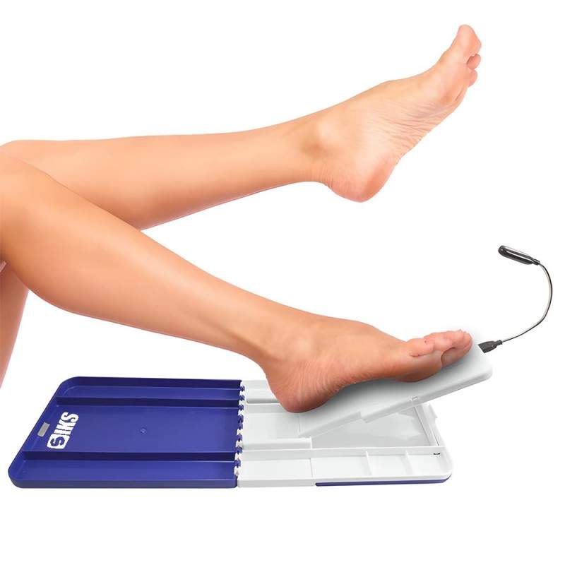 Suport SIKS Pliabil Pentru Pedichiura, Ajustabil, Sistem De Iluminare Led, Portabil, Albastru/Alb