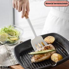 Set De 12 Ustensile Bucatarie Cu Suport EDAR, Din Lemn Natural Si Silicon Alimentar, Antiaderente Si Rezistente La Temperatur...