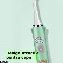 Periuta De Dinti Electrica EDAR, Pentru Copii, Model Iepuras, Alimentare Cu Baterii, Peri Moi, 1 Program, Buton Pornire/Oprir...