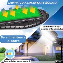 Lampa EDAR Solara De Exterior, Model W779A, Alimentare Prin Panou Solar, 325 LED, Lumina Neutra, Control Din Telecomanda, Sen... Lampa EDAR Solara De Exterior, Model W779A, Alimentare Prin Panou Solar, 325 LED, Lumina Neutra, Control Din Telecomanda, Sen...