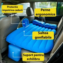 Saltea Auto Gonflabila SIKS Pentru Bancheta, 2 Perne Incluse Si Pompa, Albastru Saltea Auto Gonflabila SIKS Pentru Bancheta, 2 Perne Incluse Si Pompa, Albastru