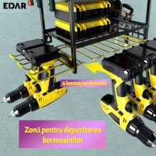 Raft Metalic De Perete EDAR Pentru Depozitarea Bormasinilor, Sculelor Si Uneltelor, Ideal Pentru Garaj Sau Atelier, Cu 4 Comp...