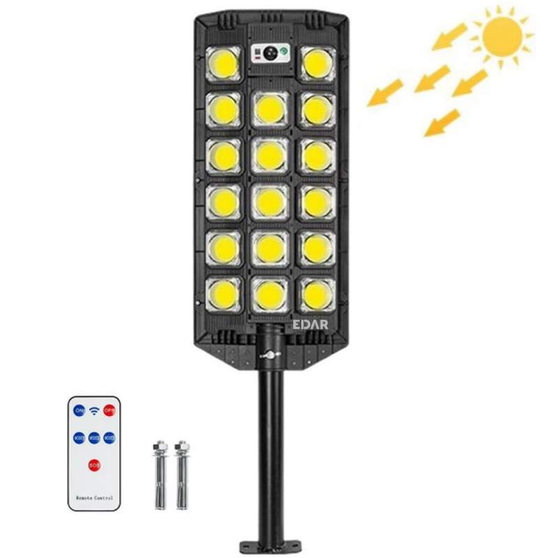 Lampa Solara EDAR Pentru Exterior, Iluminat Stradal Sau Gradina, Model W7100B-6, 544 Led COB, Lumina Neutra, Senzori De Misca...