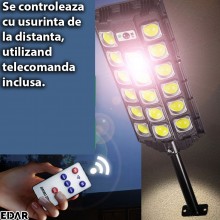 Lampa Solara EDAR Pentru Exterior, Iluminat Stradal Sau Gradina, Model W7100B-6, 544 Led COB, Lumina Neutra, Senzori De Misca...