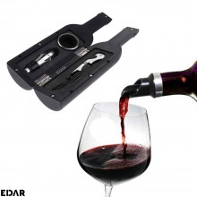 Set Desfacator Vin EDAR, 3 Piese, Design Elegant, Cutie Depozitare Model Sticla Vin, Negru