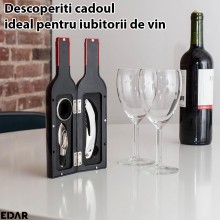 Set Desfacator Vin EDAR, 3 Piese, Design Elegant, Cutie Depozitare Model Sticla Vin, Negru Set Desfacator Vin EDAR, 3 Piese, Design Elegant, Cutie Depozitare Model Sticla Vin, Negru