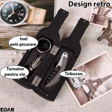 Set Desfacator Vin EDAR, 3 Piese, Design Elegant, Cutie Depozitare Model Sticla Vin, Negru Set Desfacator Vin EDAR, 3 Piese, Design Elegant, Cutie Depozitare Model Sticla Vin, Negru