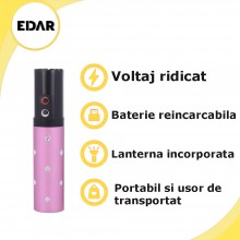 Dispozitiv Electrosoc EDAR, Pentru Autoaparare, De Buzunar, Tip Ruj, Anti Animale, Lanterna Inclusa, 5000K Volti, Reincarcabi...