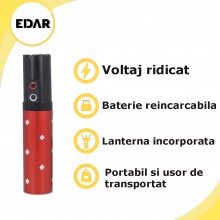Dispozitiv Electrosoc EDAR, Pentru Autoaparare, De Buzunar, Tip Ruj, Anti Animale, Lanterna Inclusa, 5000K Volti, Reincarcabi...