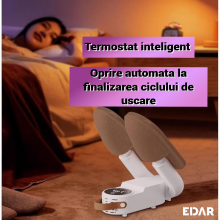Uscator Electric Pentru Incaltaminte EDAR Cu Termostat intelligent, Functie Sterilizator Pentru Indepartarea Bacteriilor Si M...