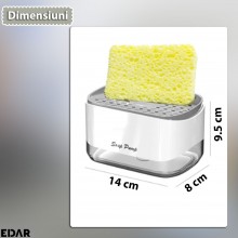 Dispenser Sapun Sau Detergent Vase EDAR, Pentru Baie/Bucatarie, Dozator Cu Recipient Si Suport Burete, Lavabil, Reutilizabil,...