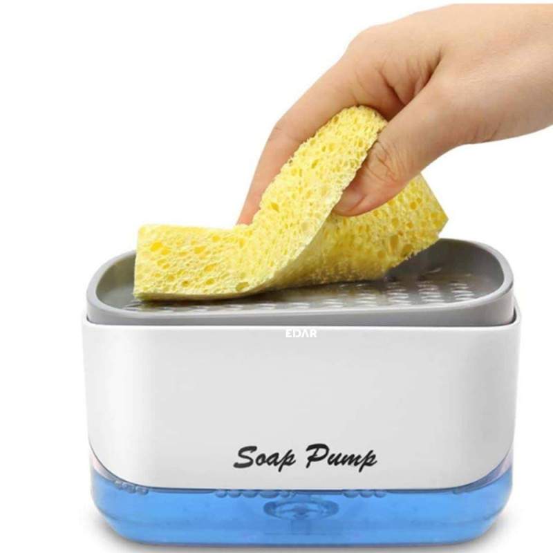 Dispenser Sapun Sau Detergent Vase EDAR, Pentru Baie/Bucatarie, Dozator Cu Recipient Si Suport Burete, Lavabil, Reutilizabil,...