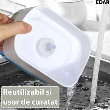 Dispenser Sapun Sau Detergent Vase EDAR, Pentru Baie/Bucatarie, Dozator Cu Recipient Si Suport Burete, Lavabil, Reutilizabil,...