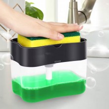 Dispenser Detergent Vase Sau Sapun Lichid EDAR, Pentru Baie/Bucatarie, Dozator Cu Recipient Si Suport Burete, Lavabil, Reutil...