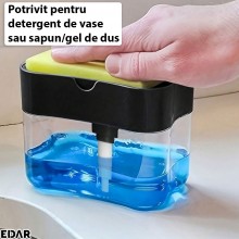 Dispenser Detergent Vase Sau Sapun Lichid EDAR, Pentru Baie/Bucatarie, Dozator Cu Recipient Si Suport Burete, Lavabil, Reutil... Dispenser Detergent Vase Sau Sapun Lichid EDAR, Pentru Baie/Bucatarie, Dozator Cu Recipient Si Suport Burete, Lavabil, Reutil...