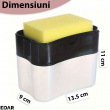 Dispenser Detergent Vase Sau Sapun Lichid EDAR, Pentru Baie/Bucatarie, Dozator Cu Recipient Si Suport Burete, Lavabil, Reutil... Dispenser Detergent Vase Sau Sapun Lichid EDAR, Pentru Baie/Bucatarie, Dozator Cu Recipient Si Suport Burete, Lavabil, Reutil...