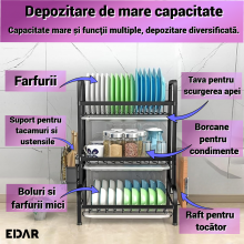 Suport Multifunctional EDAR Pentru Uscarea Vaselor, Organizator De Depozitare Cu Trei Straturi Supraetajate Pentru Blatul De ...