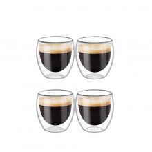 Set 4 Pahare Din Sticla Termorezistenta EDAR, Cu Pereti Dubli, Pentru Ceai, Cafea, Latte, Cappuccino, Capacitate 250 ML, Tran...