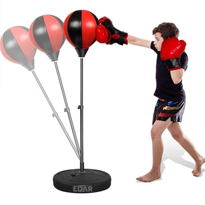 Set Sac De Box + Manusi EDAR, Pentru Copii, Piele Sintetica, Inaltime Ajustabila, Pompa Si Picior Metalic, Rosu/Negru Set Sac De Box + Manusi EDAR, Pentru Copii, Piele Sintetica, Inaltime Ajustabila, Pompa Si Picior Metalic, Rosu/Negru