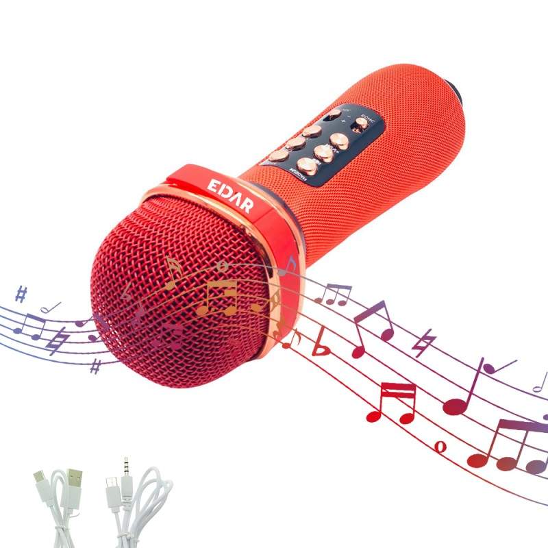 Microfon Wireless EDAR Karaoke, Stereo, 4 Efecte De Voce, Acumulator, Boxa Integrata, Radio Inclus, Multifunctional, TF Card,...