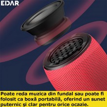 Microfon Wireless EDAR Karaoke, Stereo, 4 Efecte De Voce, Acumulator, Boxa Integrata, Radio Inclus, Multifunctional, TF Card,...