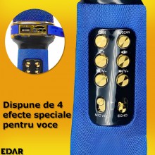 Microfon Wireless EDAR Karaoke, Stereo, 4 Efecte De Voce, Acumulator, Boxa Integrata, Radio Inclus, Multifunctional, TF Card,...