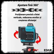 Nivela laser Profesionala 4D EDAR, Cu 16 Linii Verzi, Autonivelare 4x360°, Precizie Milimetrică, Raza 25m, IP54, Cu Trepied, ... Nivela laser Profesionala 4D EDAR, Cu 16 Linii Verzi, Autonivelare 4x360°, Precizie Milimetrică, Raza 25m, IP54, Cu Trepied, ...