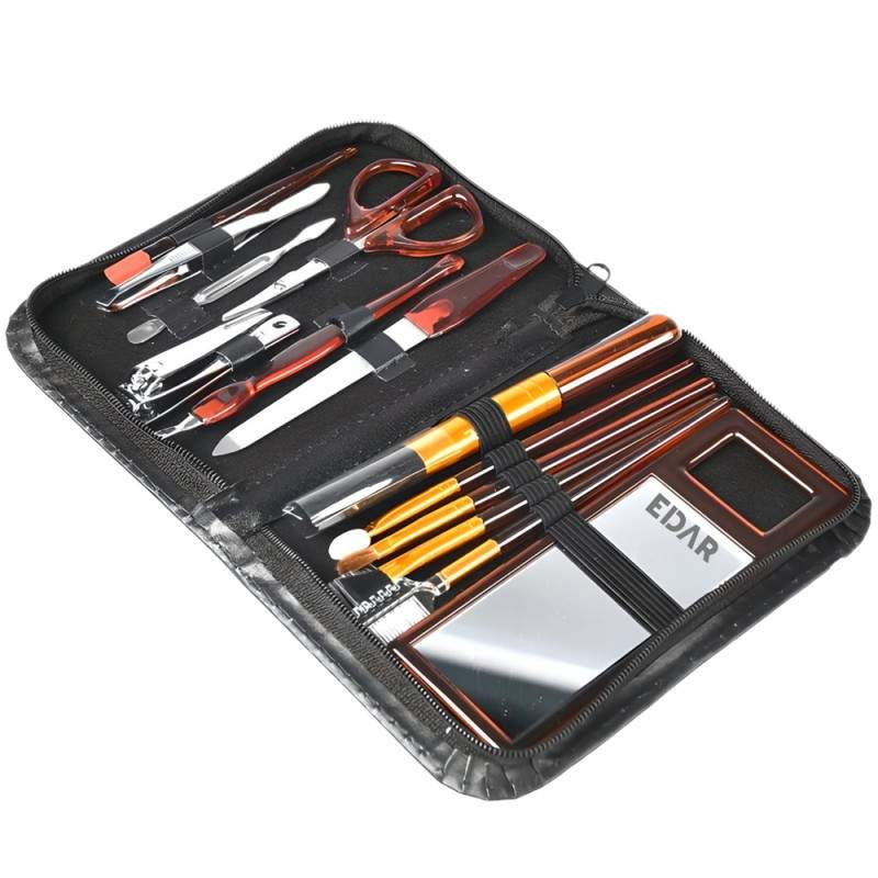 Trusa Manichiura Si Pensule Machiaj EDAR, 13 Accesorii, Portabil, Husa Calatorie, Culoare Negru Trusa Manichiura Si Pensule Machiaj EDAR, 13 Accesorii, Portabil, Husa Calatorie, Culoare Negru