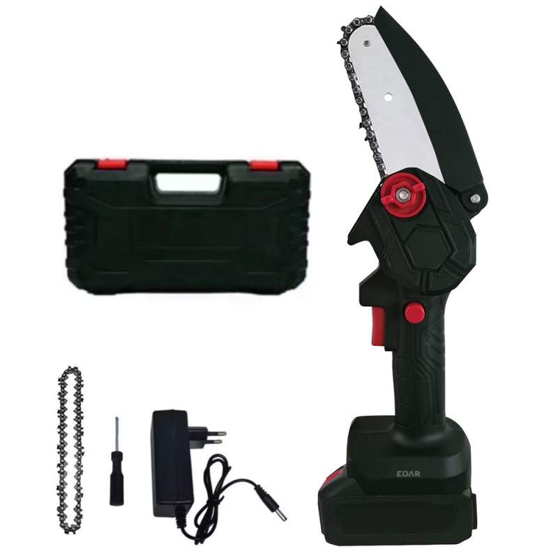 Fierastrau Electric De Mana EDAR, Cu Acumulator Reincarcabil Si Lant 6 Inch, Functionare Fara Fir, Portabil, Trusa Transport,...