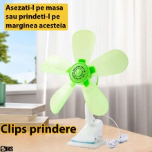 Ventilator Aer Portabil SIKS De Birou Sau Podea Cu 1 Viteza, Prindere Cu Clips, Reglabil, Conectare La Priza, Silentios, Pute...