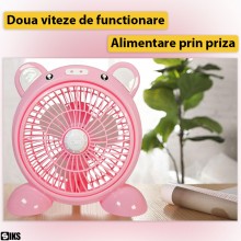 Ventilator Aer Portabil De Birou Sau Podea SIKS Cu 2 Viteze, Design Panda, Conectare La Priza, Motor Brushless, Silentios, Pu...
