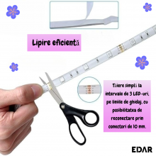 Banda LED Impermeabila EDAR, 10m, SMD 2835, 540 LED-uri, IP65, 10W/metru, Lumina 4500K, Cu Optiune De Taiere, Multicolora