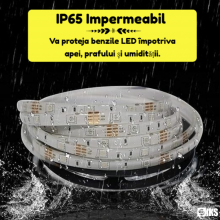 Banda LED RGB 10 Metri SIKS, Led RGB 5050, 600 De Led-uri, Impermeabila, IP65, 10W/m, 4500K, Posibilitate De Taiere, Multicolora